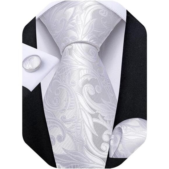 Mens Tie Set Silk Solid Paisley Necktie & Pocket Square Cufflinks Classic Formal - Picture 1 of 7